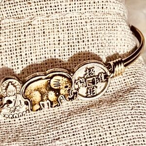 Elephant Charm Bangle Bracelet in Gold and Silver